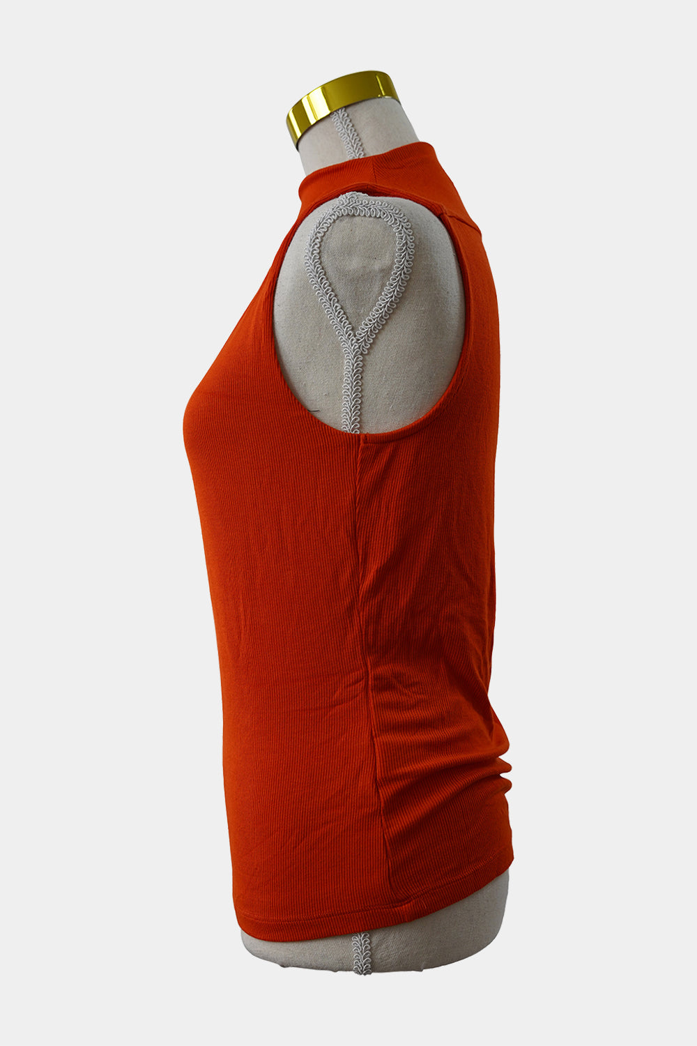 WITCHERY Orange Ribbed Mockneck Sleeveless Top