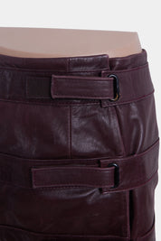 SHAKUHACHI Burgundy Tab Detail Leather Mini Skirt