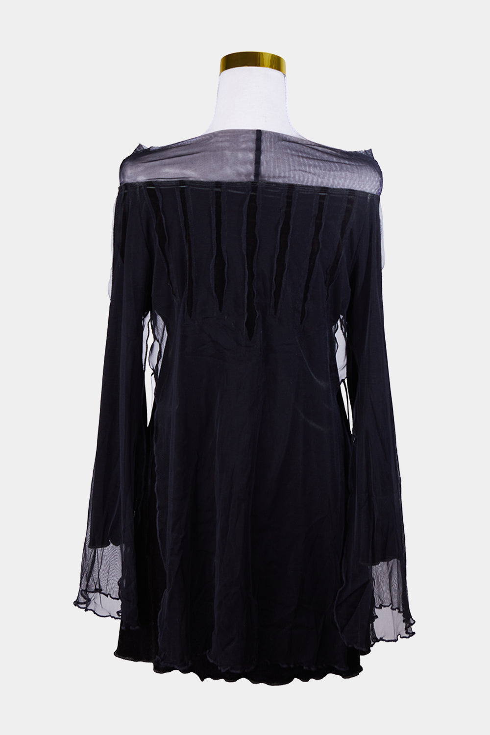 VERTICE Black, Dark Green Off Shoulder Velvet Mesh Dress