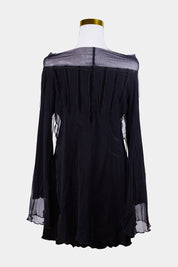 VERTICE Black, Dark Green Off Shoulder Velvet Mesh Dress