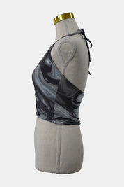 GLASSONS Grey, Green Swirl Adjustable Halter Crop Top