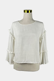 MINKPINK White Long Sleeve Frill Blouse