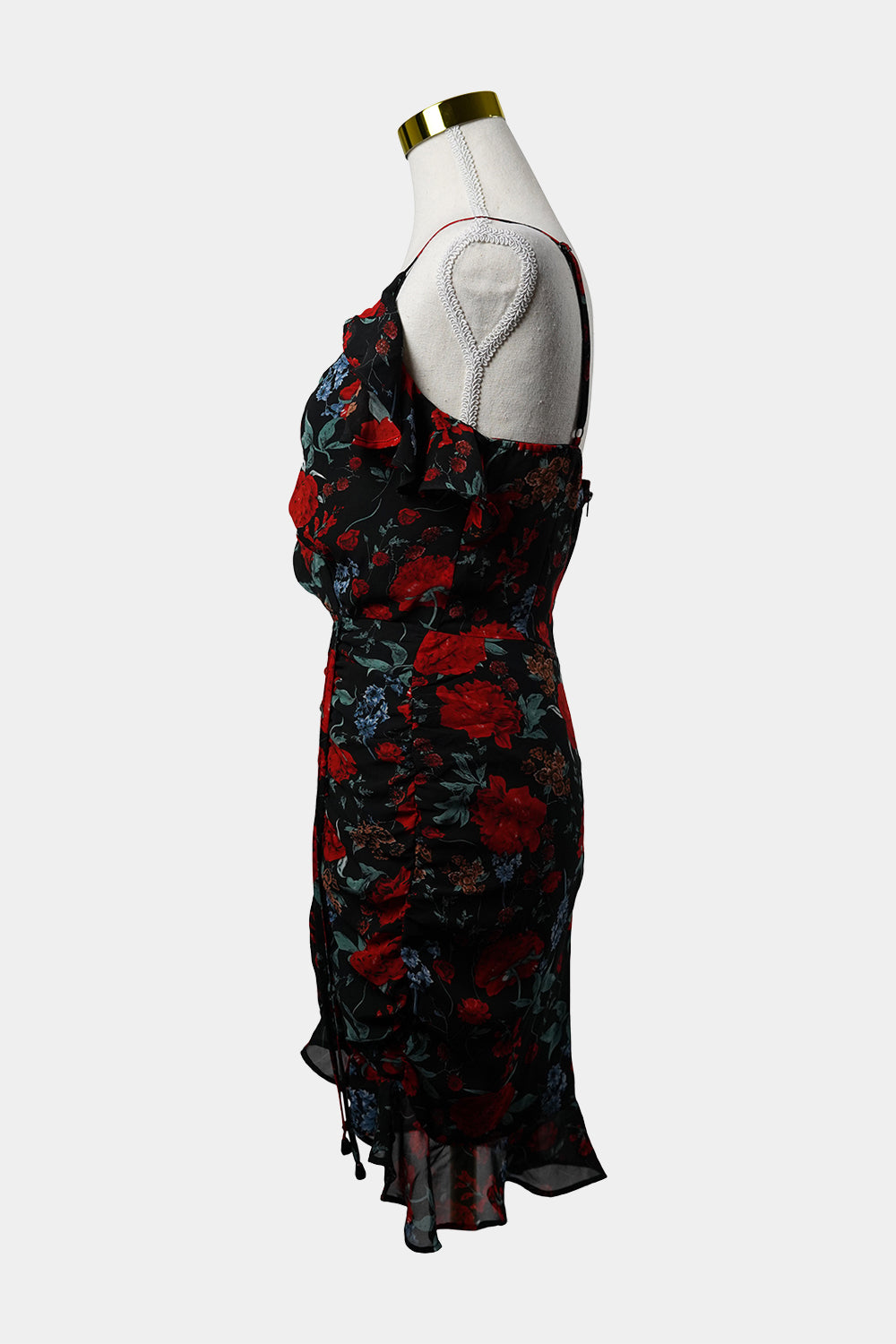 PILGRIM Black Floral Mini Dress with Ruched Length