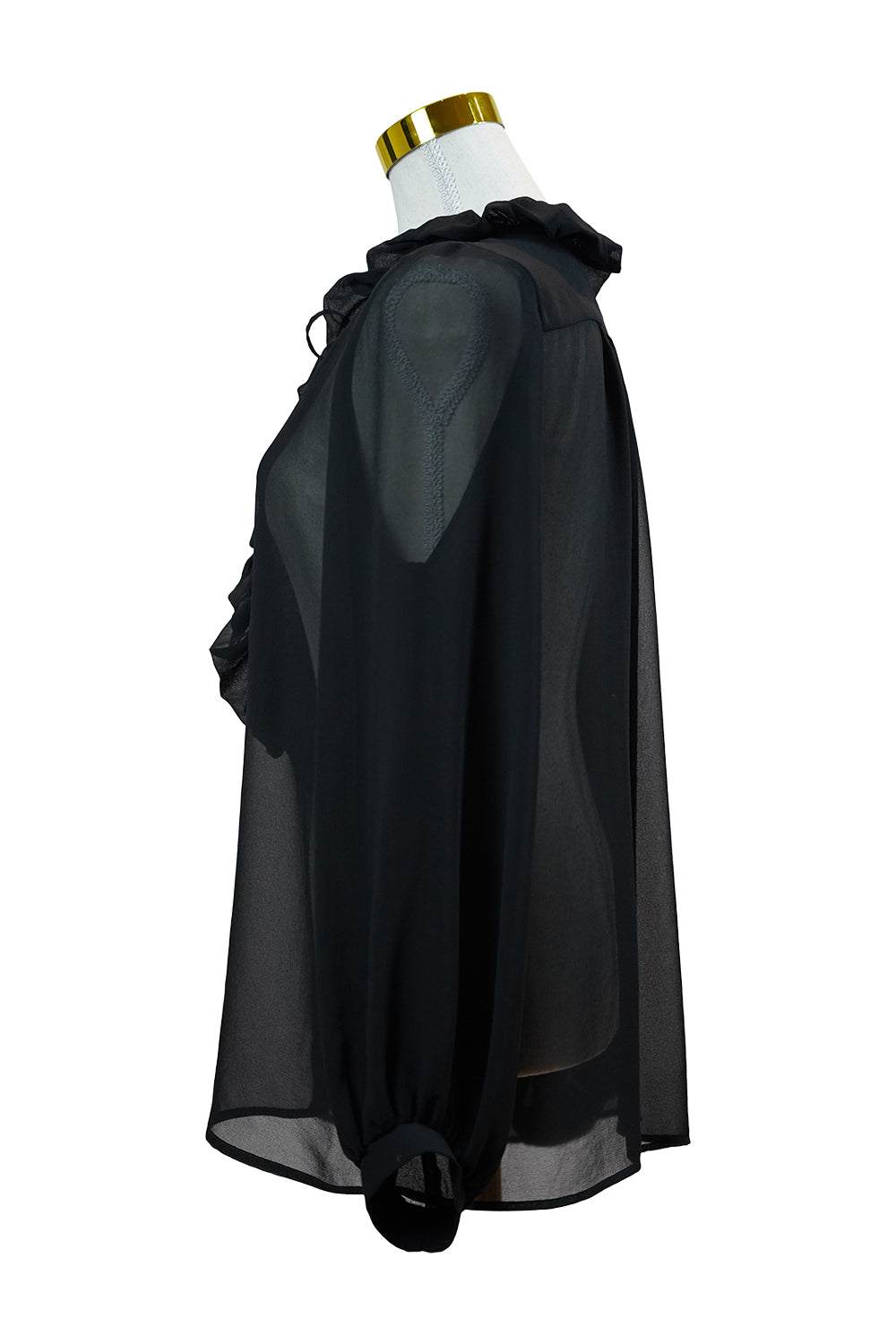 JOVEEBA Black Sheer Frill Blouse