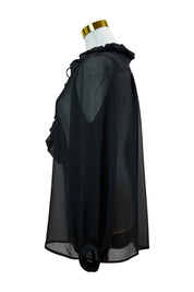 JOVEEBA Black Sheer Frill Blouse