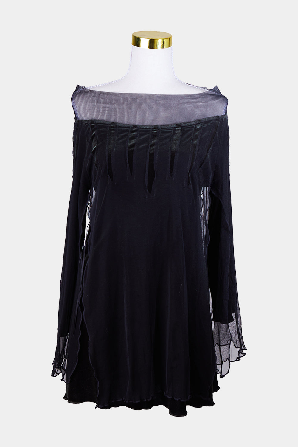 VERTICE Black, Dark Green Off Shoulder Velvet Mesh Dress