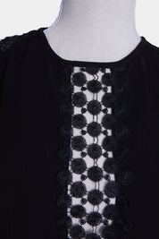 SHAKUHACHI Black Lace Deatil Long Sleeve Dress