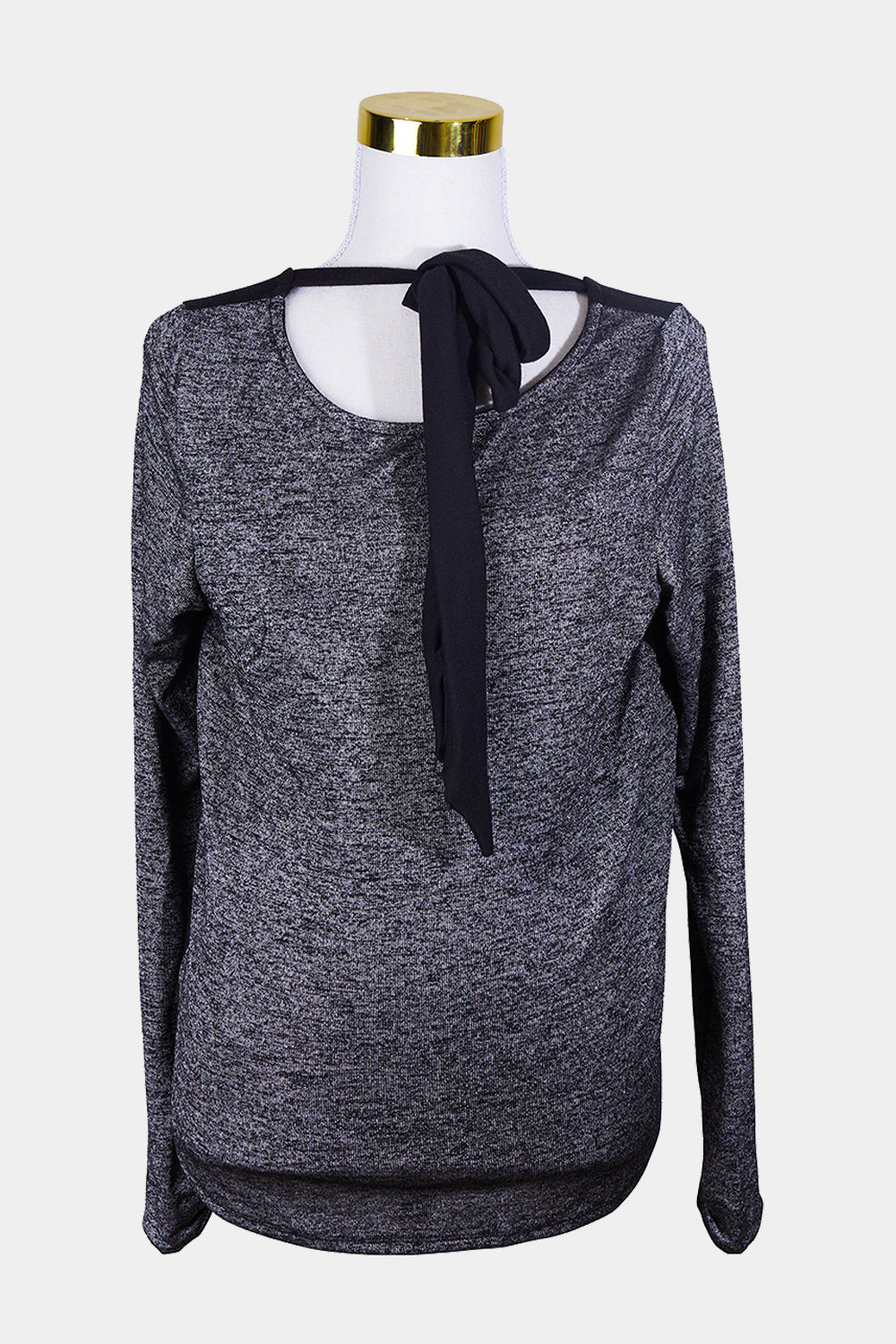 MARLE Grey Marle, Black Neck Tie Long Sleeve Top