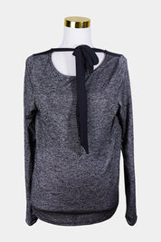MARLE Grey Marle, Black Neck Tie Long Sleeve Top