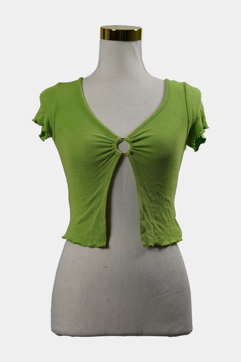 Princess Polly Green Ribbed Crop Tee With Gold Ring Cut Out