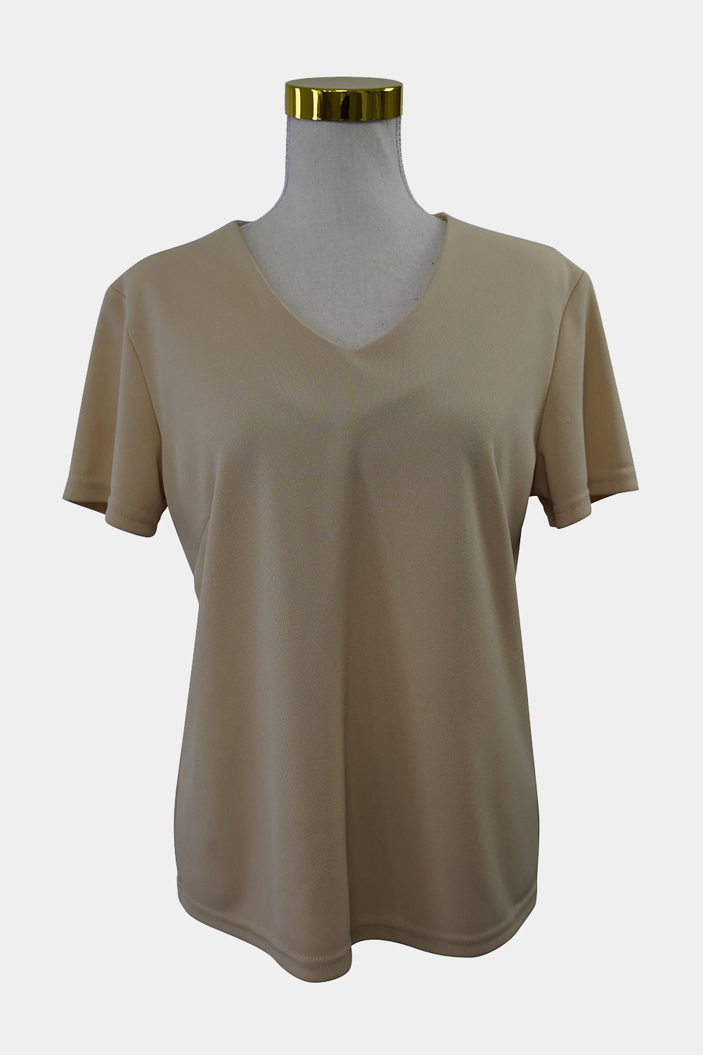 Perri Cutten Beige V-Neck Short Sleeve Blouse