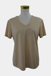Perri Cutten Beige V-Neck Short Sleeve Blouse