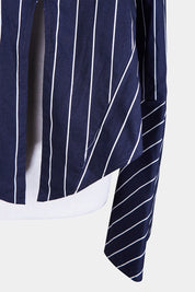 NICHOLAS Navy, White Striped Front Split Shirt