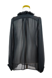 JOVEEBA Black Sheer Frill Blouse