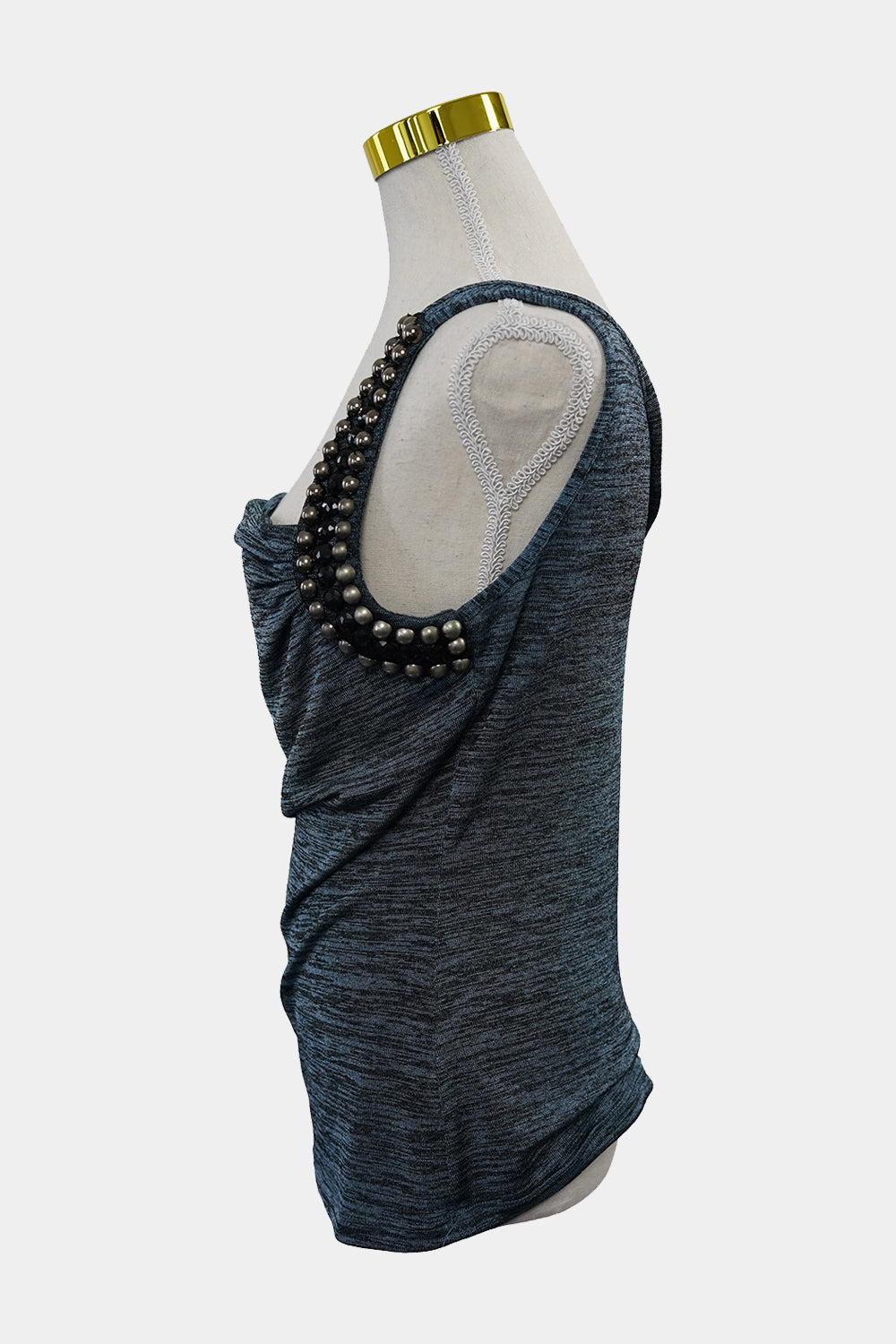 NUEVA Blue, Black Beaded Tank Top