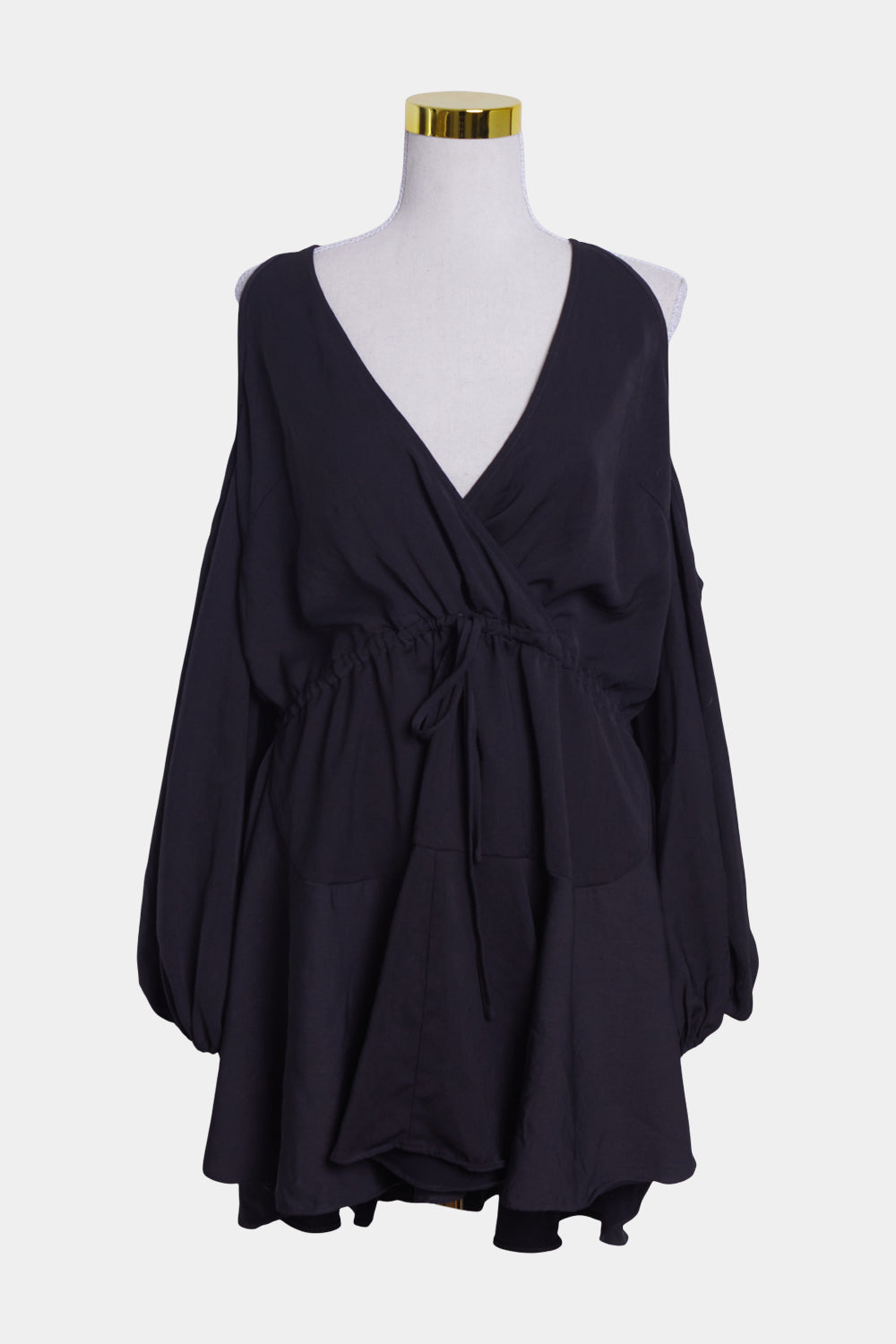 Shona Joy Black Cold Shoulder Drawstring Flippy Dress