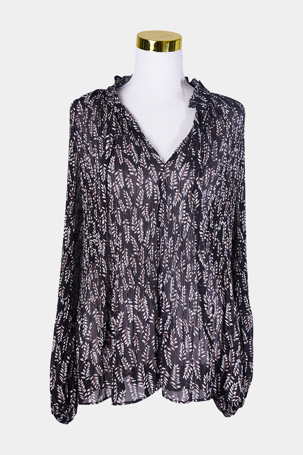 Style Me Over Black, White, Print Print Pleated Blouse