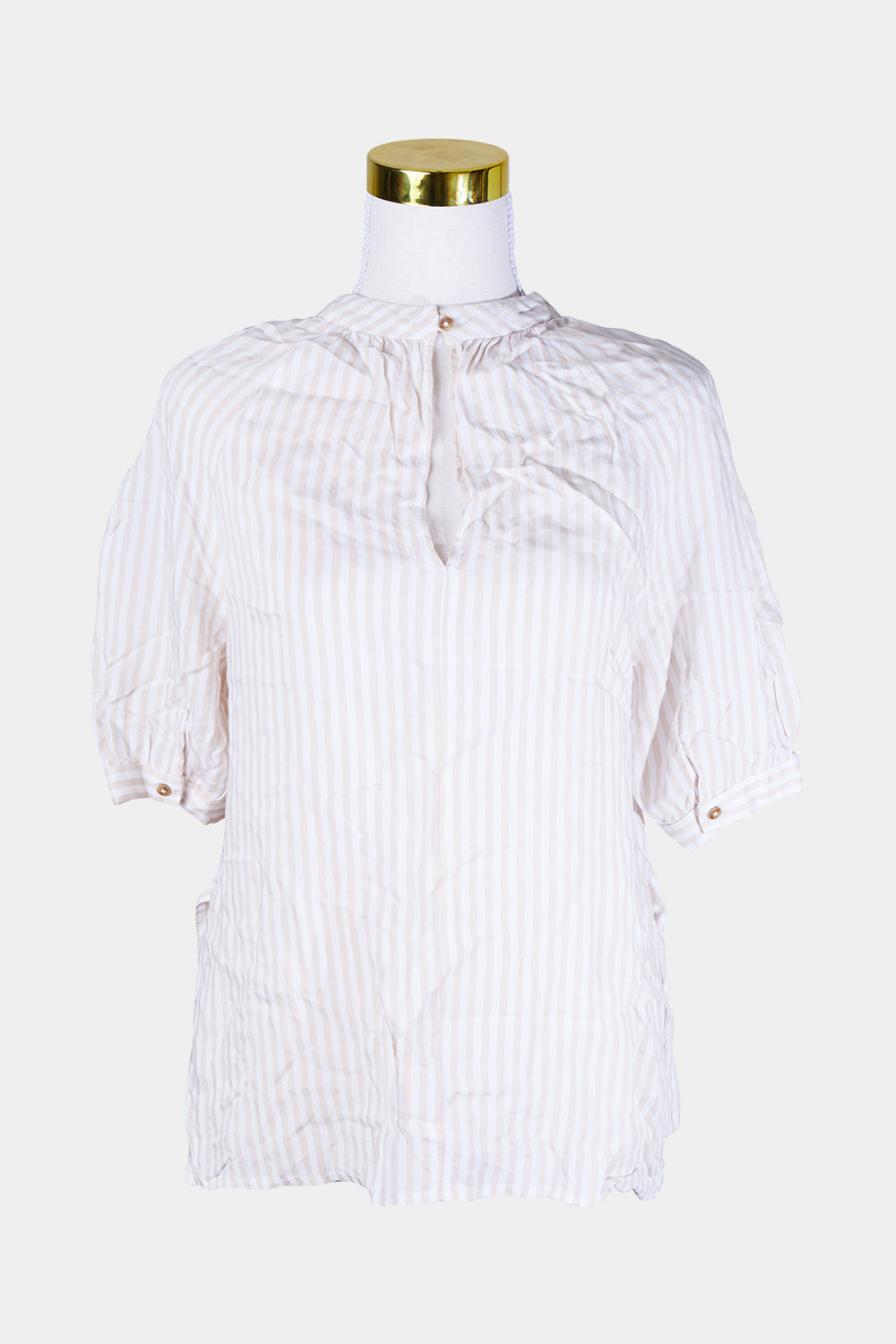 Elka Collective White, Beige Button Neck Stripe Blouse