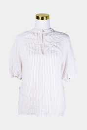 Elka Collective White, Beige Button Neck Stripe Blouse