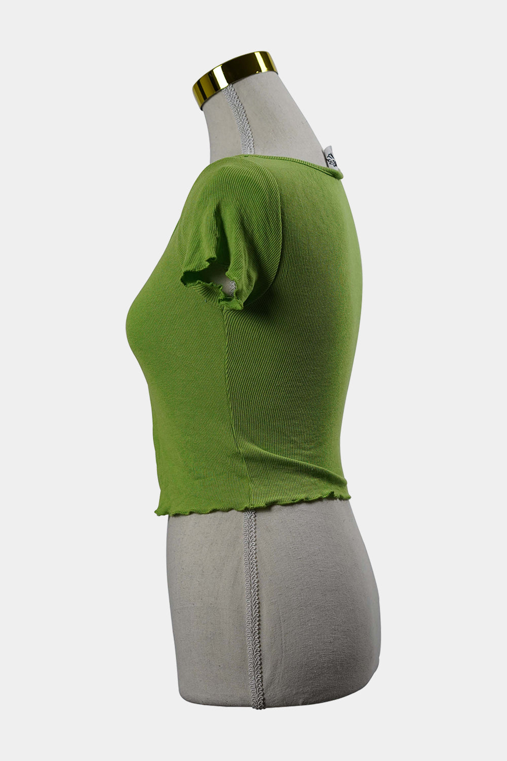 Princess Polly Green Ribbed Crop Tee With Gold Ring Cut Out