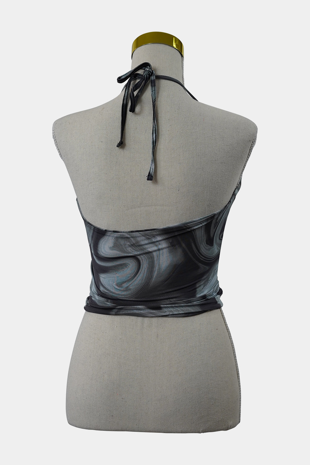 GLASSONS Grey, Green Swirl Adjustable Halter Crop Top