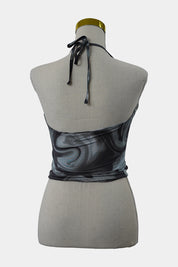 GLASSONS Grey, Green Swirl Adjustable Halter Crop Top