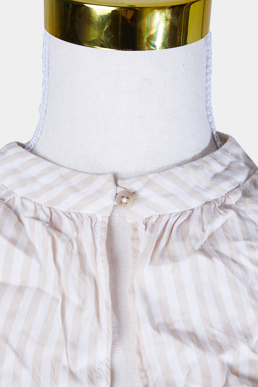 Elka Collective White, Beige Button Neck Stripe Blouse