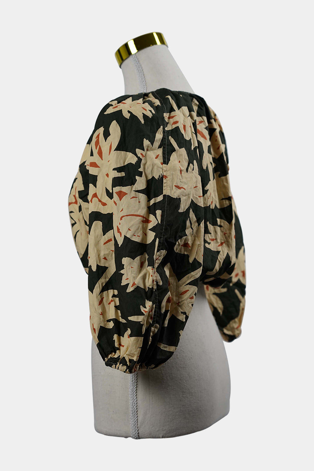 ZARA Grey, Yellow, Orange Floral Puffed Cropped Blouse