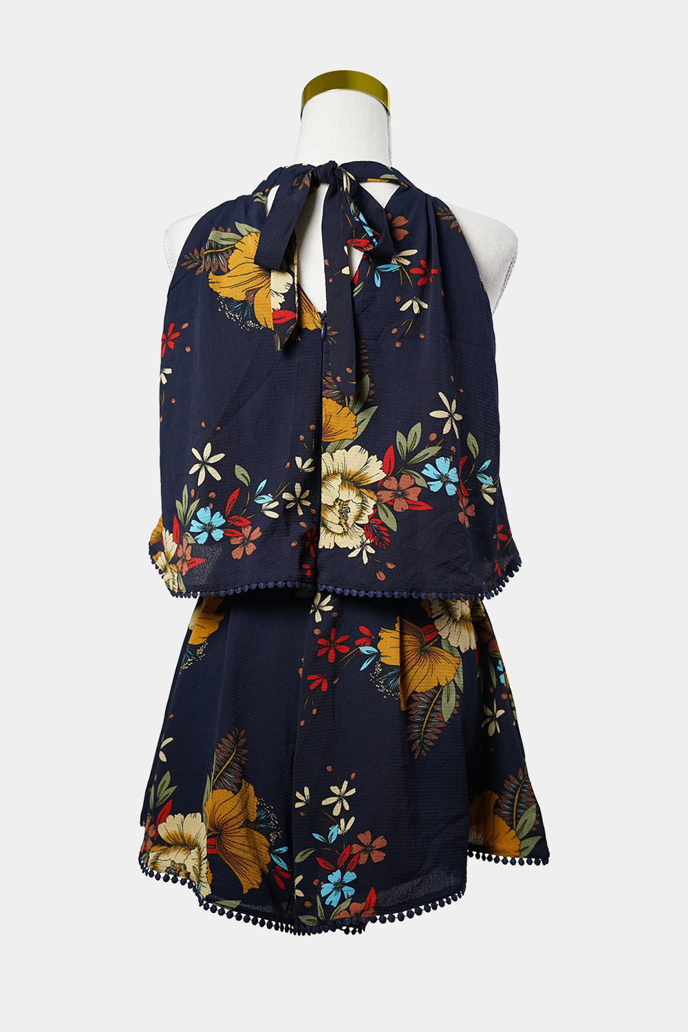 PILGRIM Navy Floral Halter Short Jumpsuit