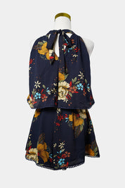 PILGRIM Navy Floral Halter Short Jumpsuit
