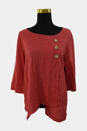 Caroline Morgan Dark Peach Assymetrical Linen Blend Blouse