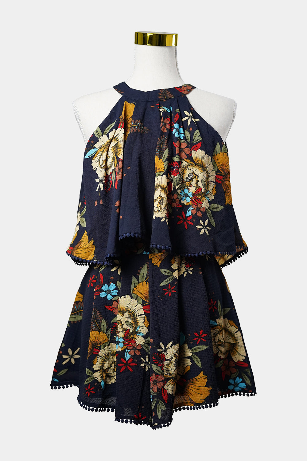 PILGRIM Navy Floral Halter Short Jumpsuit