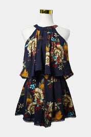 PILGRIM Navy Floral Halter Short Jumpsuit