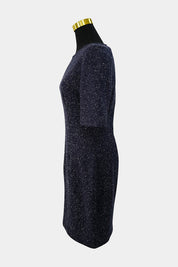 SABA Navy White Speckled Sheath Knit Dress