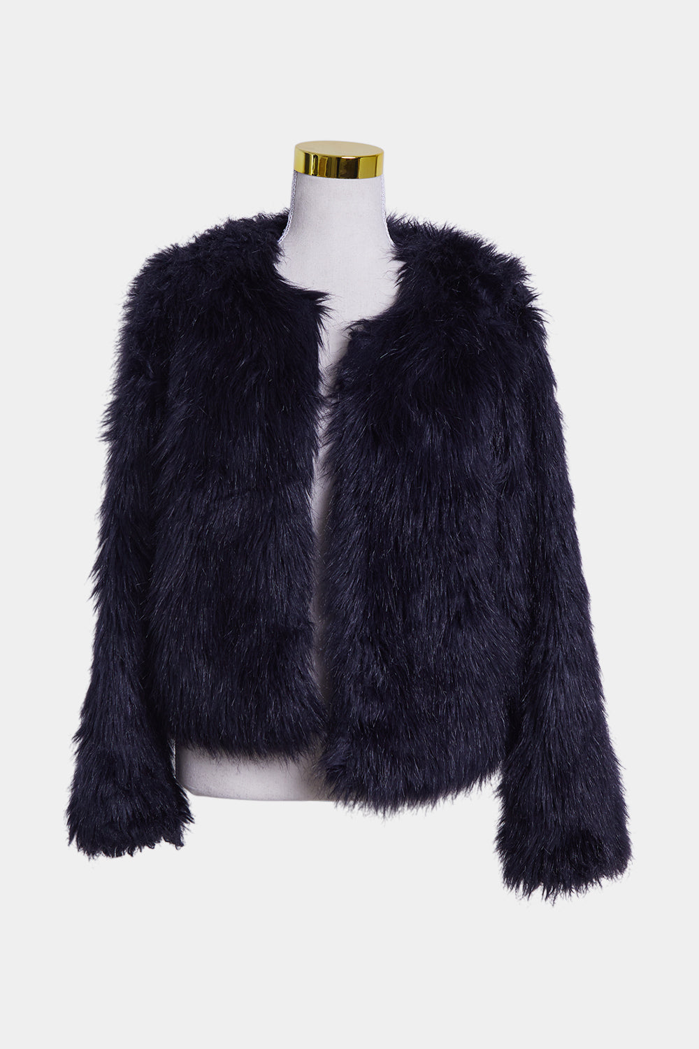 DECJUBA Navy Faux Fur High Neck Crop Jacket