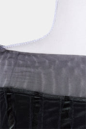 VERTICE Black, Dark Green Off Shoulder Velvet Mesh Dress