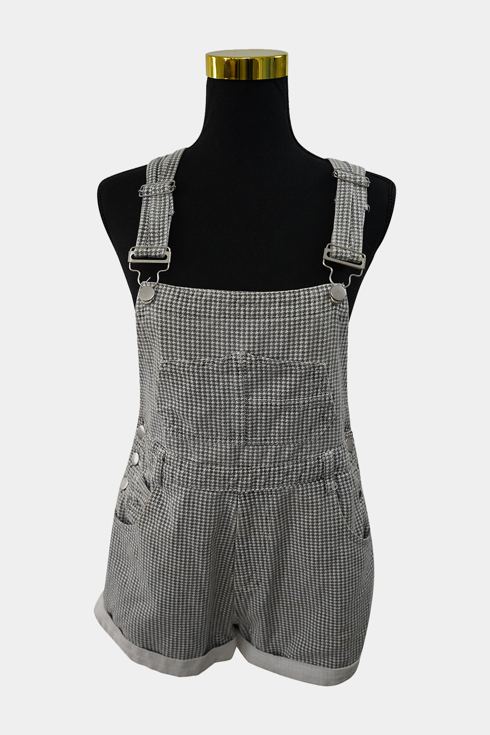 Princess Polly Grey White Houndstooth Short Dungarees