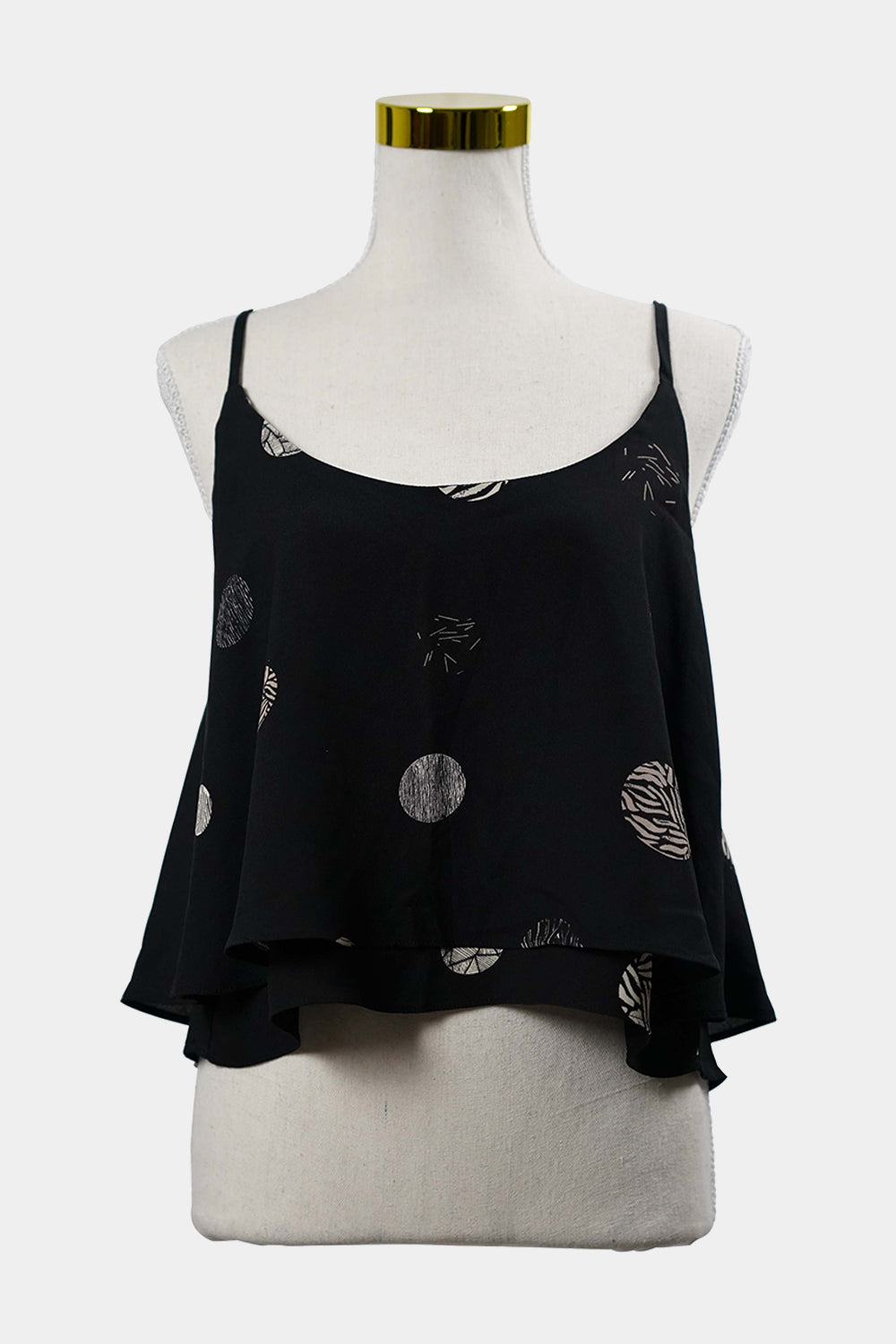 PILGRIM Black Abstract Circles Frilled Sleeve Cami Singlet