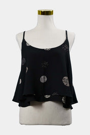 PILGRIM Black Abstract Circles Frilled Sleeve Cami Singlet