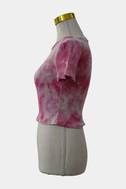 Begining Boutique Pink, White Ribbed Pink Tie Die Baby Tee