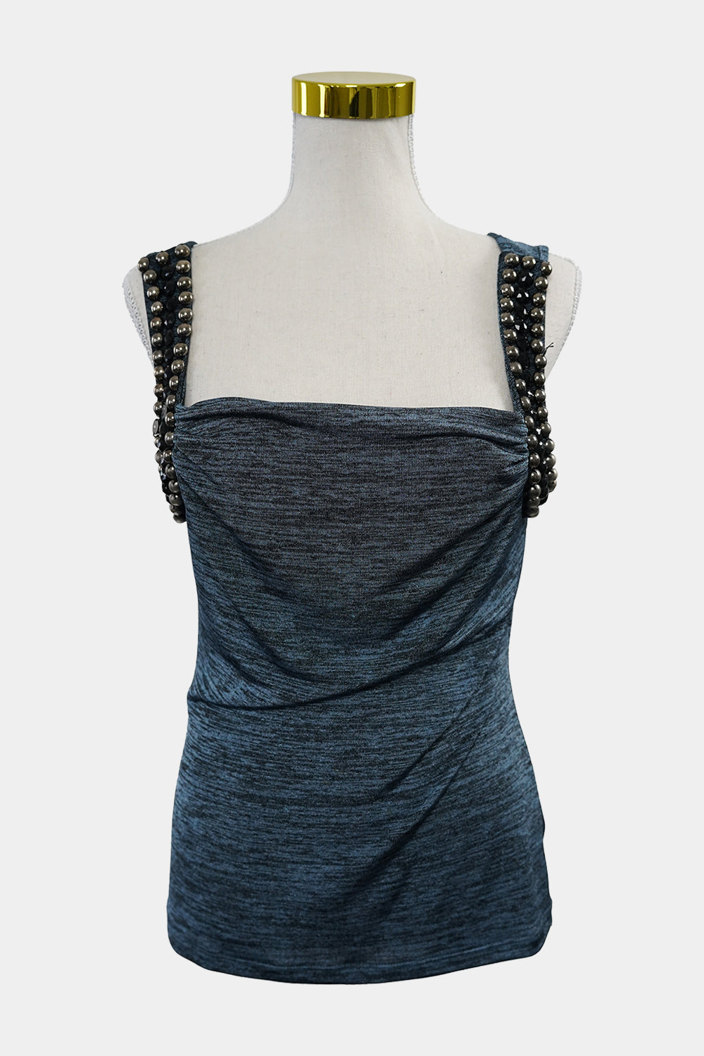NUEVA Blue, Black Beaded Tank Top