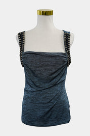 NUEVA Blue, Black Beaded Tank Top