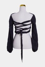 Sir The Label Black Tie Back Cropped Blouse