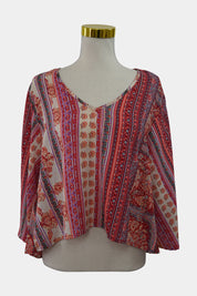 ISHKA Pink Cropped Long Sleeve Blouse