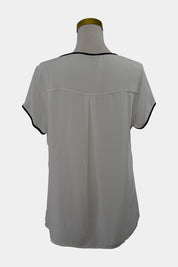 JACQUIE White Contrast Trim Short Sleeve Blouse