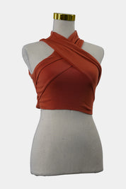 KOOKAI Burnt Orange Double Layer Halter Neck Tight Crop