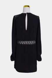SHAKUHACHI Black Lace Deatil Long Sleeve Dress