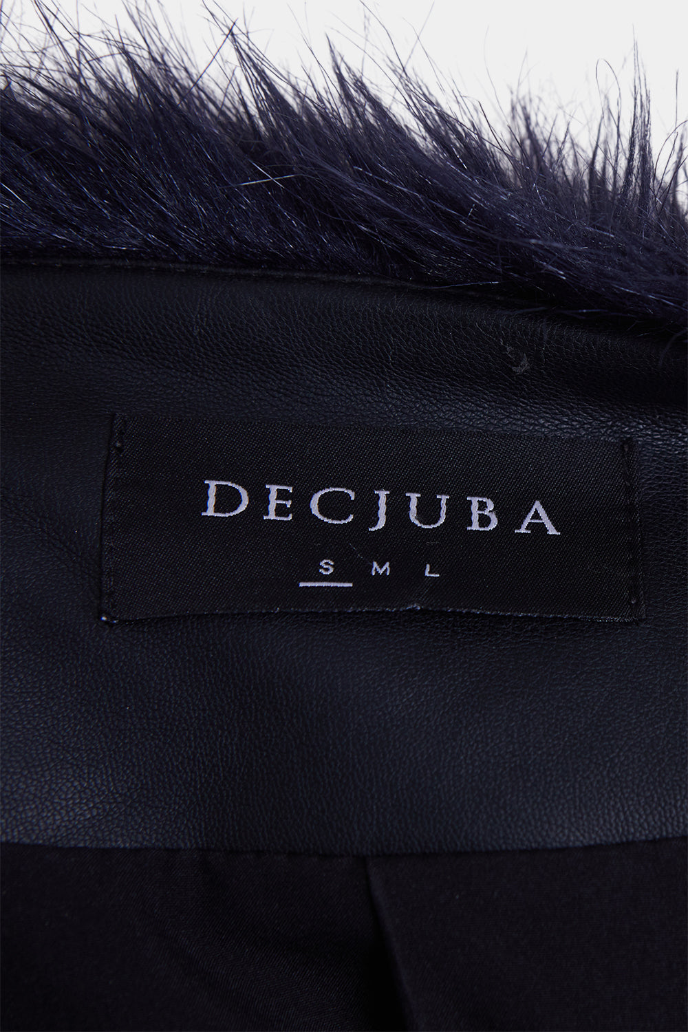 DECJUBA Navy Faux Fur High Neck Crop Jacket