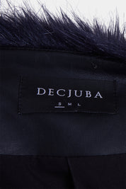 DECJUBA Navy Faux Fur High Neck Crop Jacket
