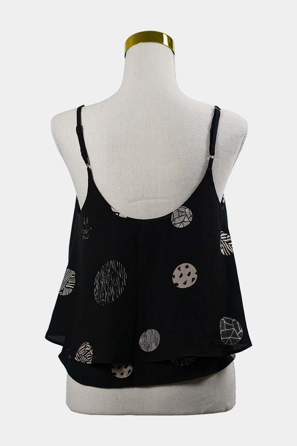 PILGRIM Black Abstract Circles Frilled Sleeve Cami Singlet